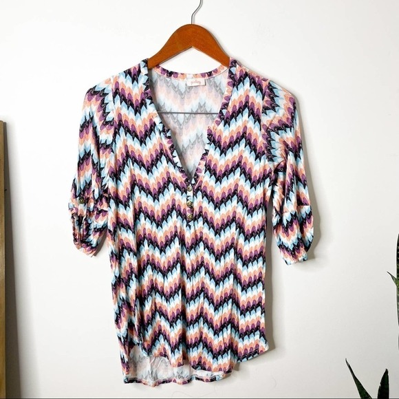 Pixley Multicolor Chevron Asymmetrical Tee Siz S Small - Picture 2 of 7